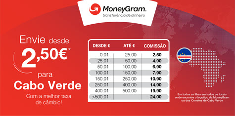 Envie transferências internacionais de dinheiro para a sua família e amigos em Cabo Verde a partir de Portugal.