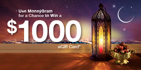 Use MoneyGram money transfers for a Chance to WIN a $1,000 eGift Card*