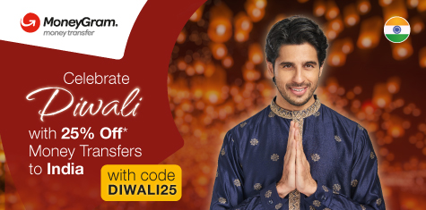 Celebrate Diwali with 25% Off* Money Transfers with Code DIWALI25